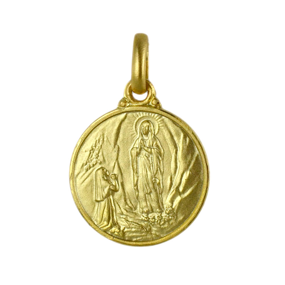 Medaglia Madonna di Lourdes in oro giallo 14 mm