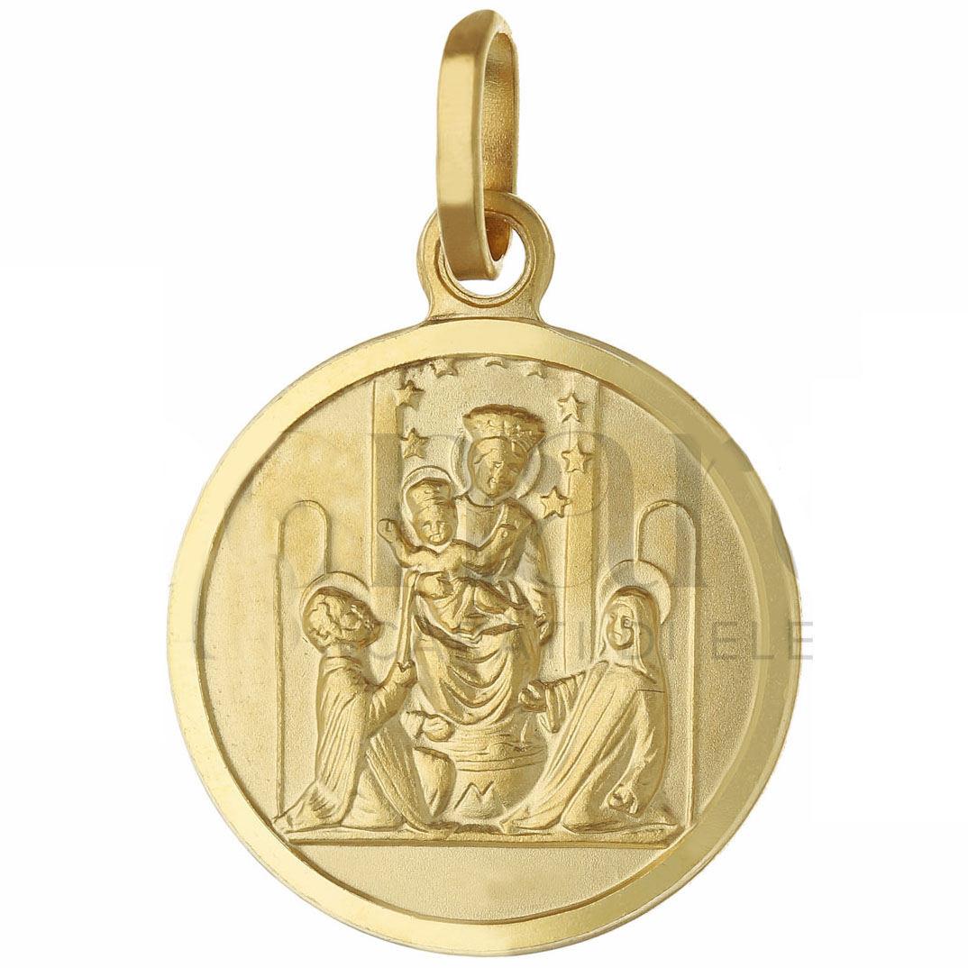 Medaglia Madonna di Pompei in oro giallo 15 mm