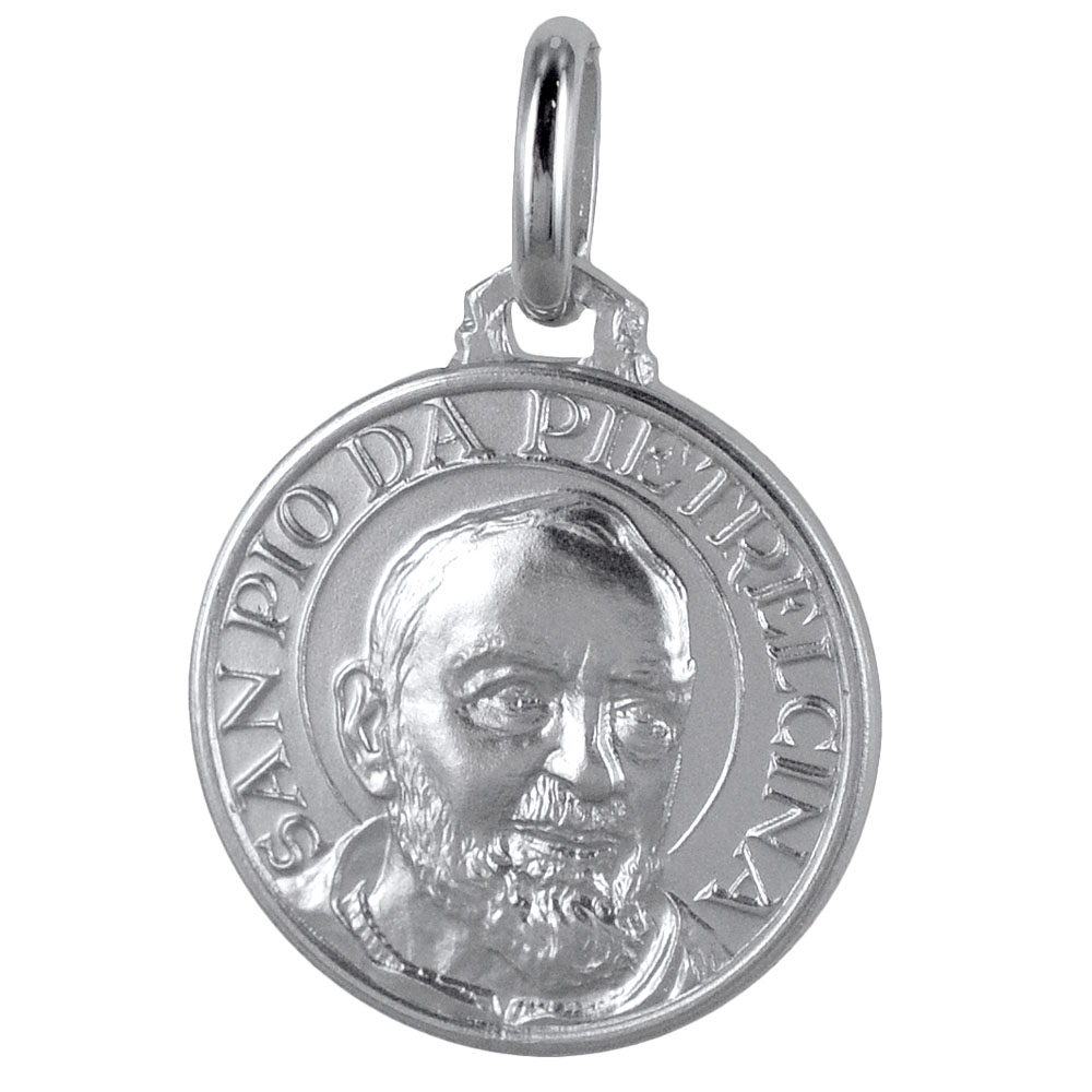 Padre Pio 18 kt white gold medal 16 mm