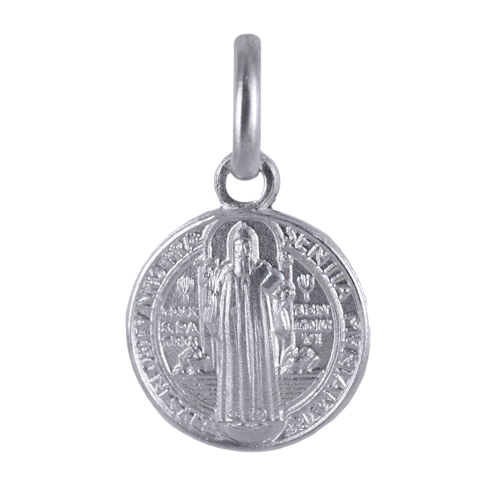Medaglia religiosa san Benedetto in oro bianco 10 mm