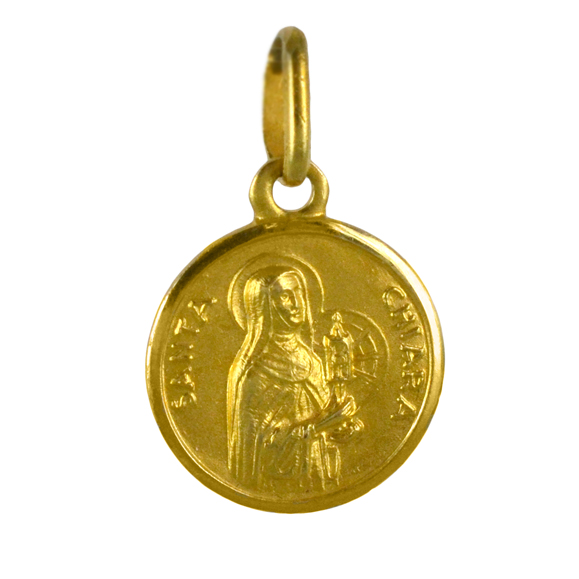 Medaglia religiosa Santa Chiara in oro giallo 13 mm