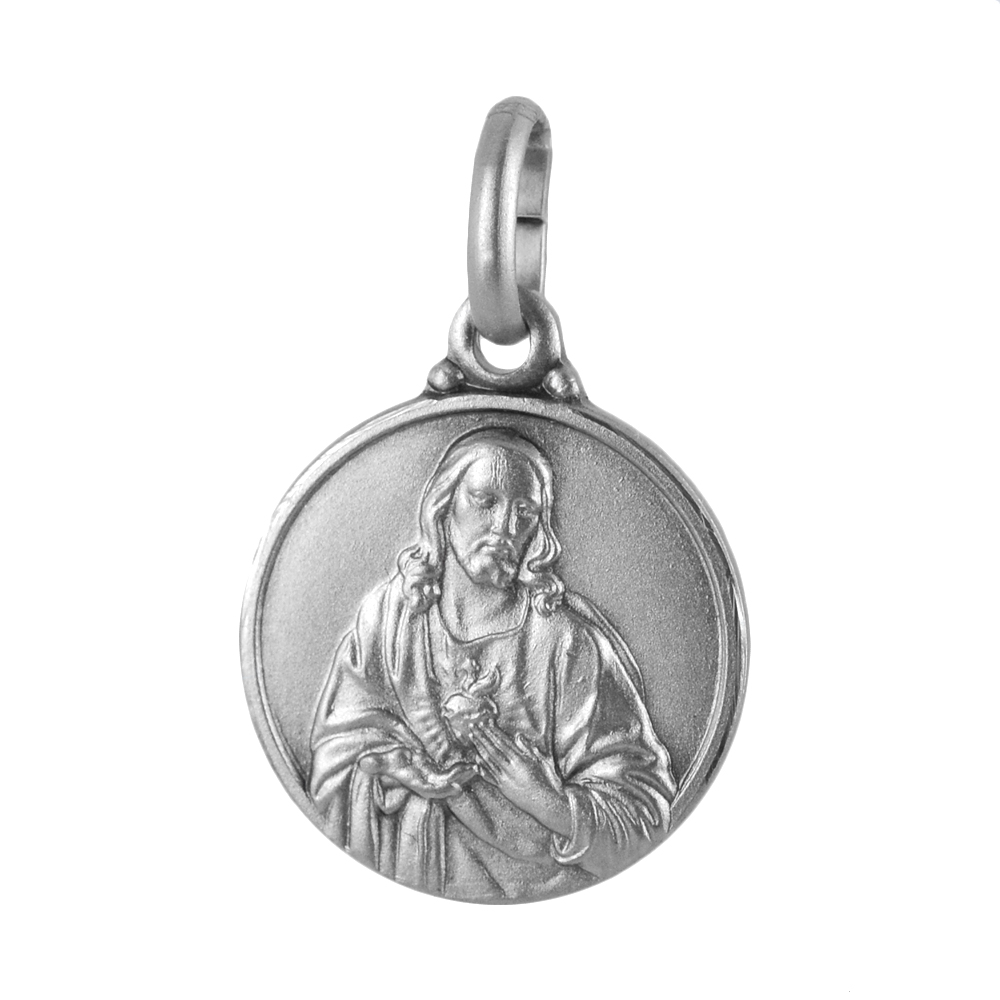 Medaglia Sacro Cuore Scapolare Madonna Carmine in argento 14 mm