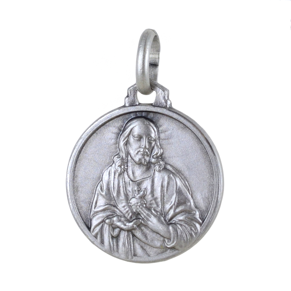 Medaglia Sacro Cuore Scapolare Madonna Carmine in argento 16 mm