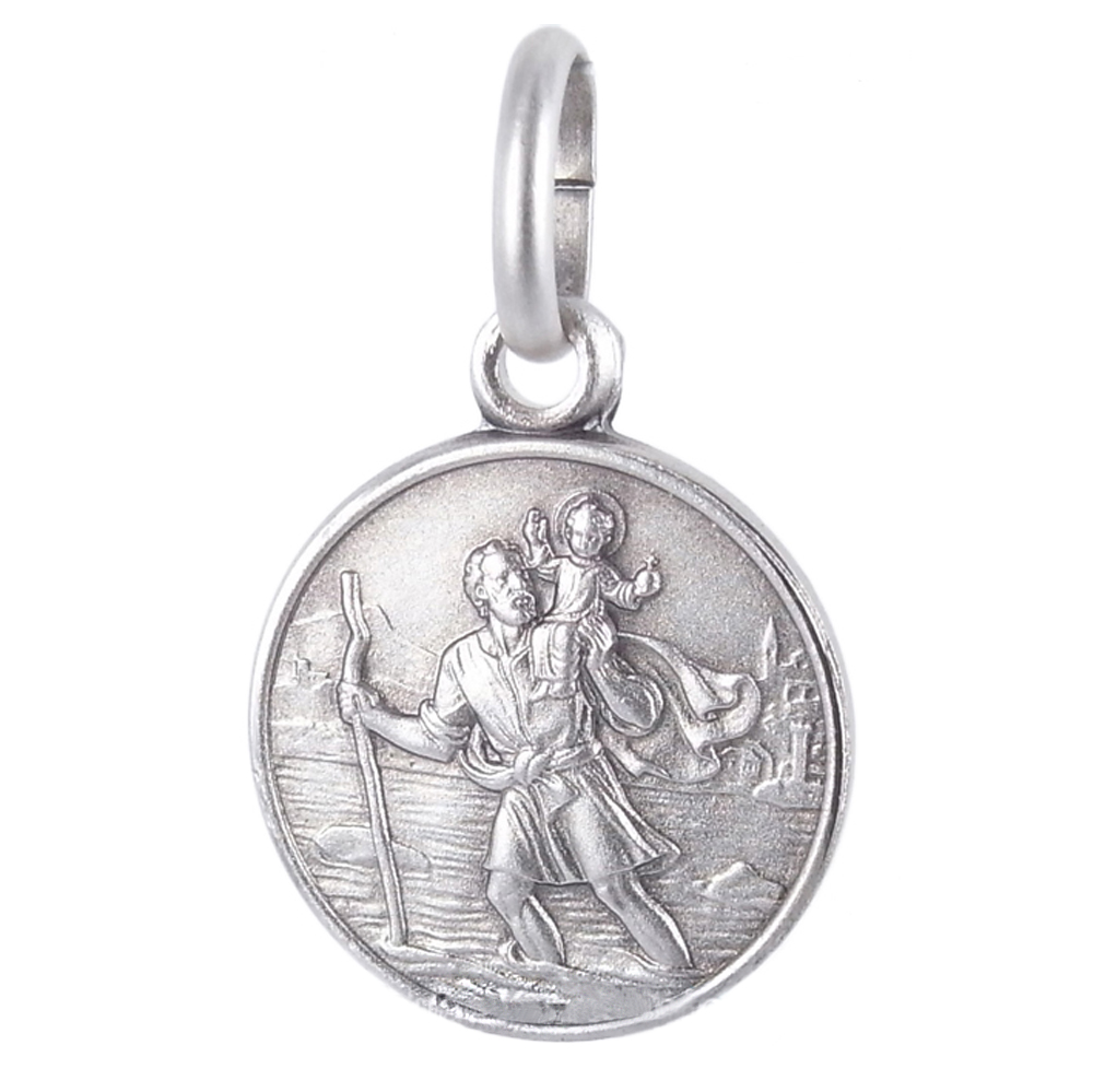 Ciondolo San Cristoforo AFP In Argento 925: Patrono Dei Viaggiatori, 18x12 Mm, Con Cordino E Panno Incluso
