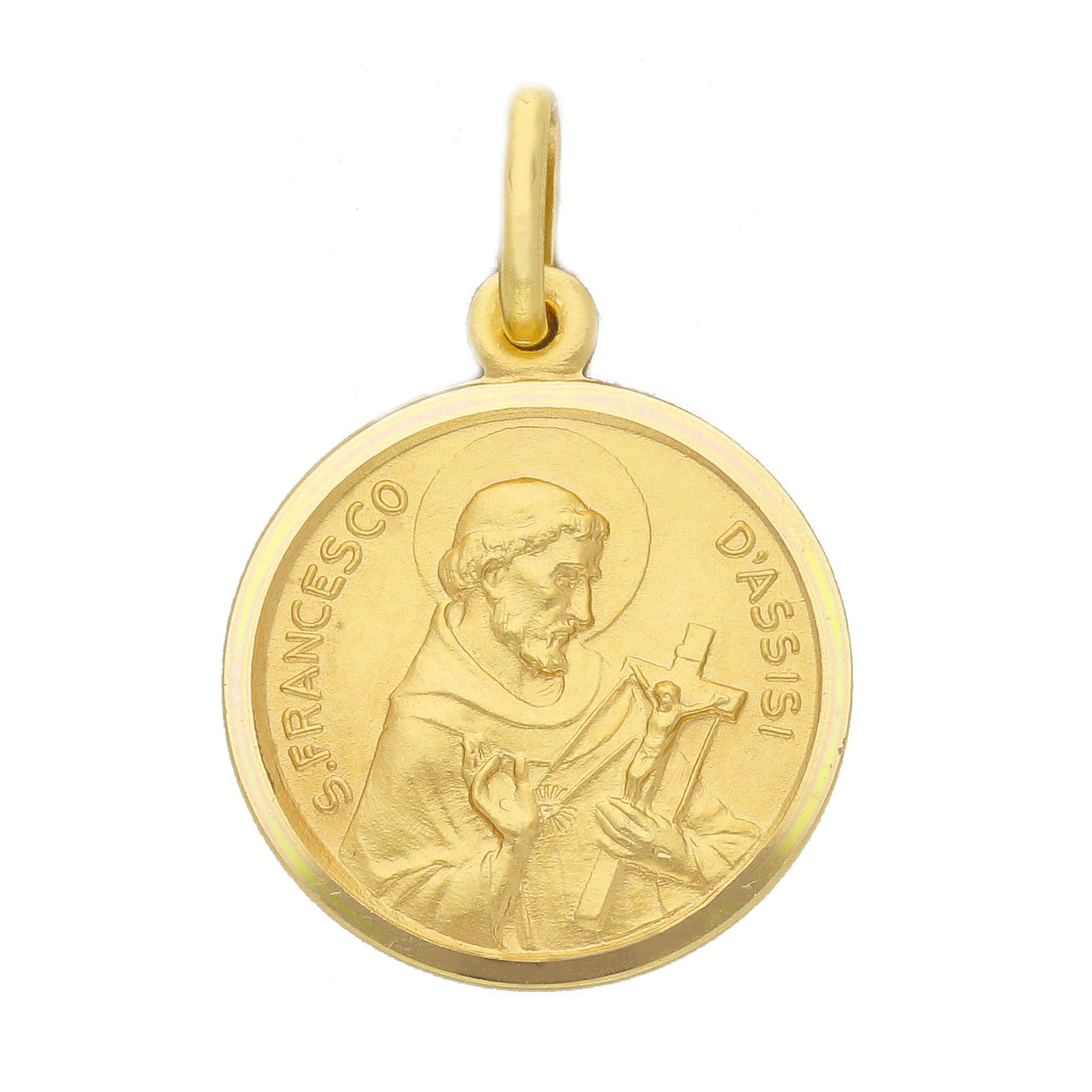 Medaglia San Francesco d'Assisi in oro giallo 17 mm