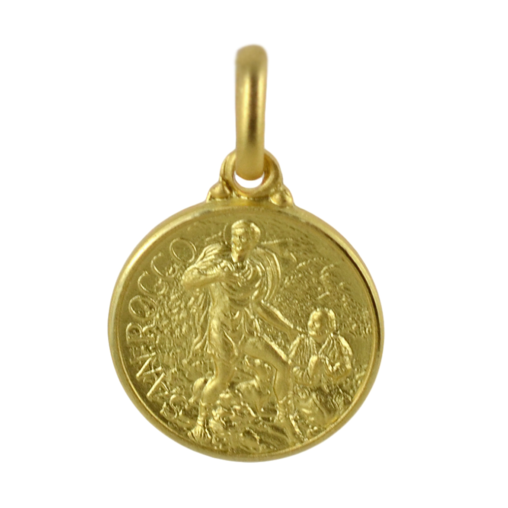 Medaglia San Rocco in oro giallo 14 mm