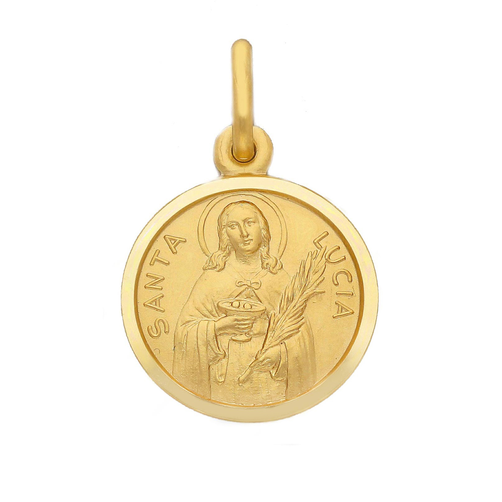 Medaglia Santa Lucia in oro giallo 15 mm