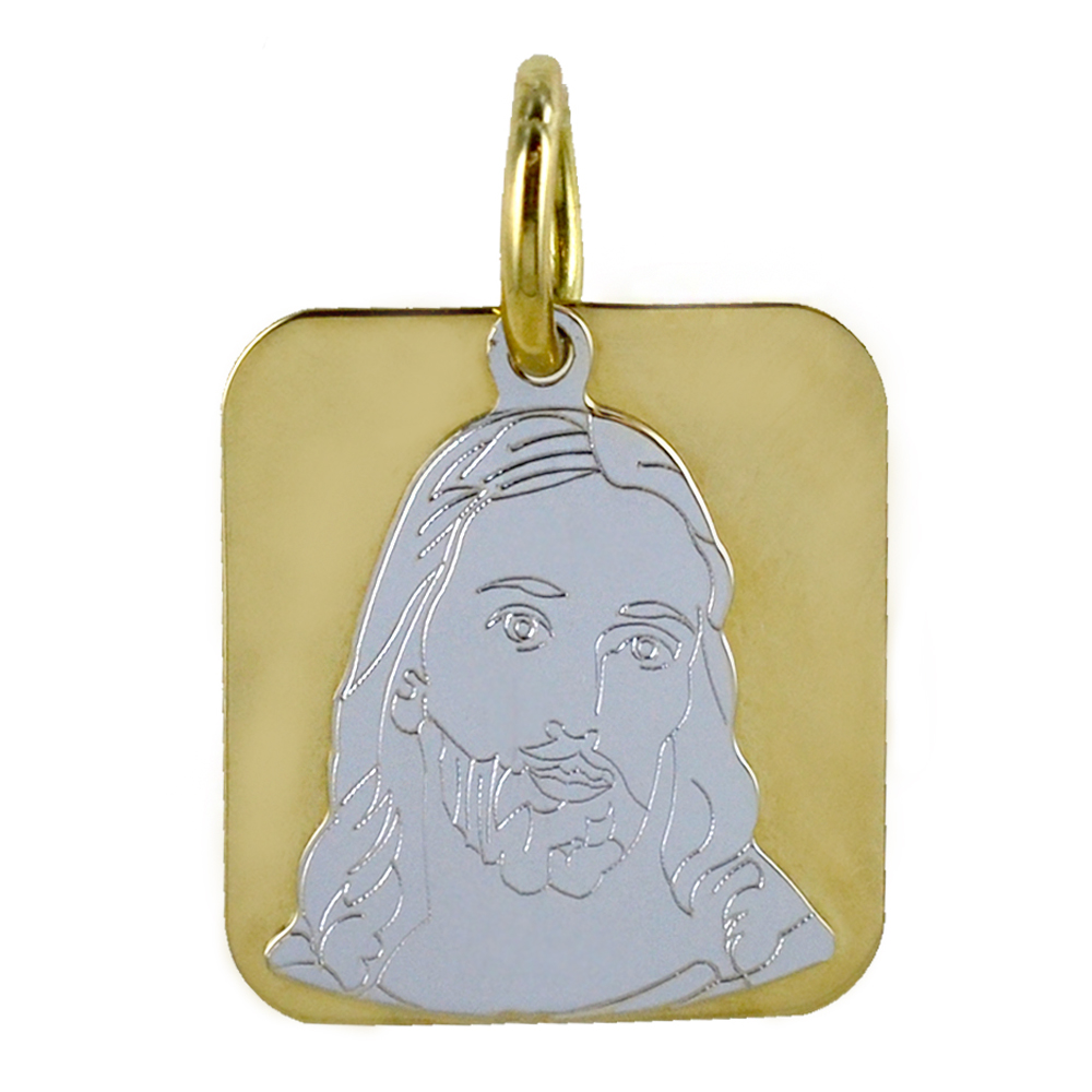 Medaglia volto di Cristo in oro giallo e bianco