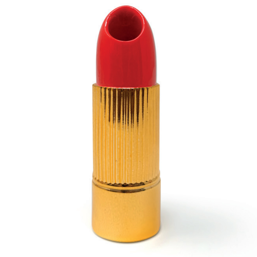 Oggettistica Scultura vaso a forma di rossetto colore oro e rosso 12 cm 