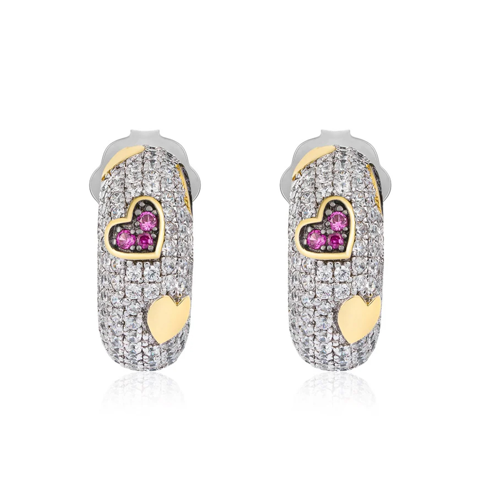 Orecchini a cerchietto Cuori in argento con Zirconi GIA 372