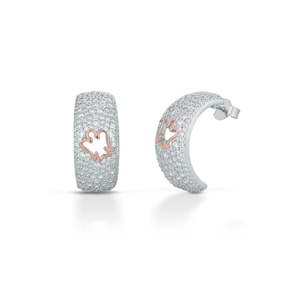 Orecchini a cerchietto in argento con Zirconi e angelo rosato GIA 808