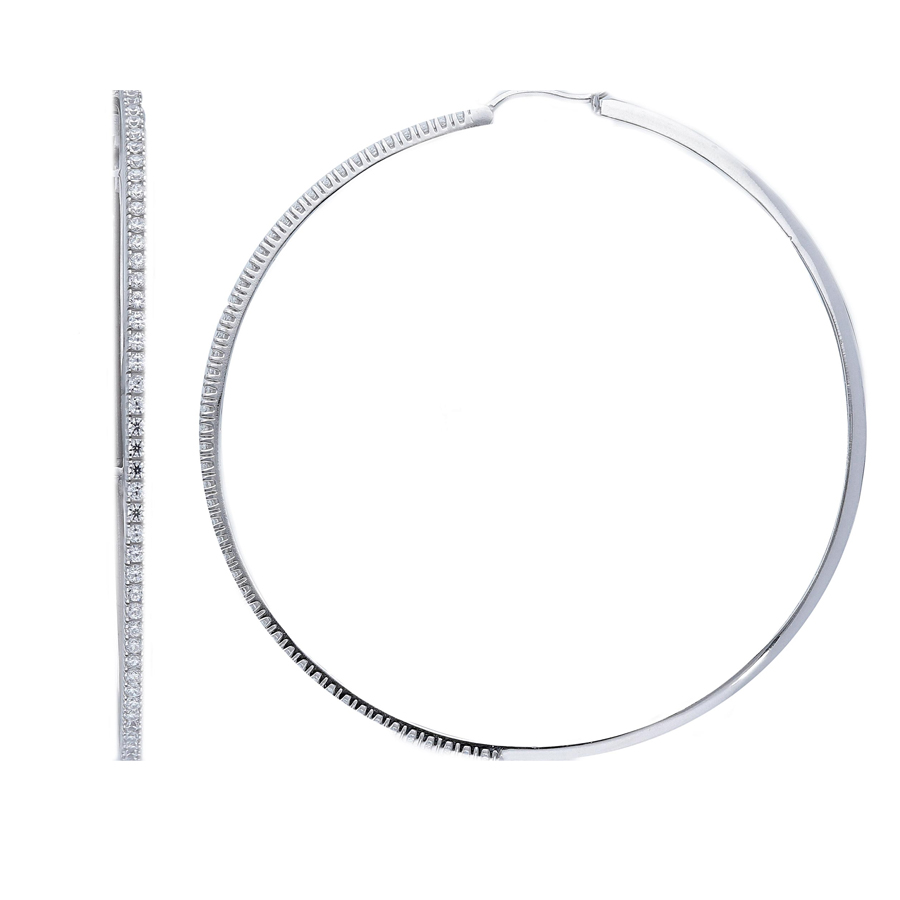 Orecchini A Cerchio Huggie 35 Mm Con Zirconia Cubica - Argento/Oro Rosa 14K, Ipoallergenici In Acciaio Inox, Per Donna, Codice E032