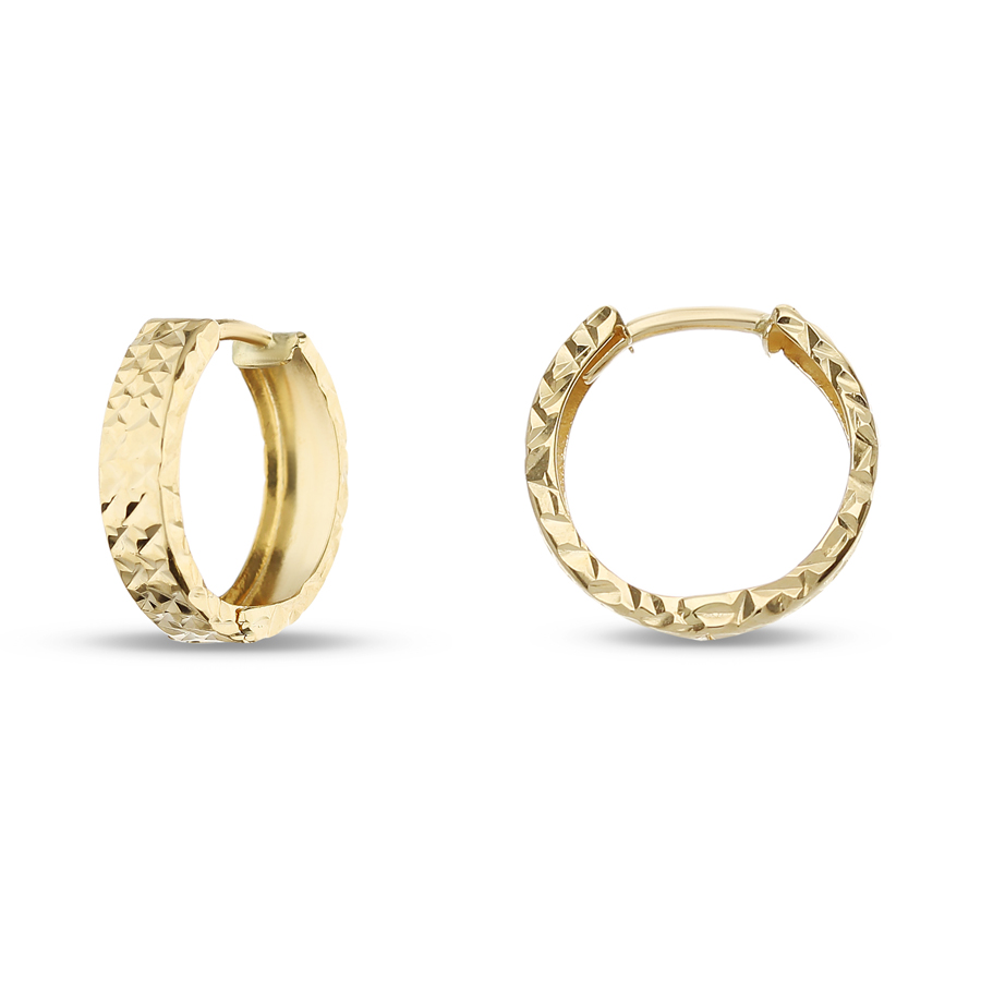 Orecchini a cerchio in oro giallo 14 mm - campanella quadrata sfaccettata