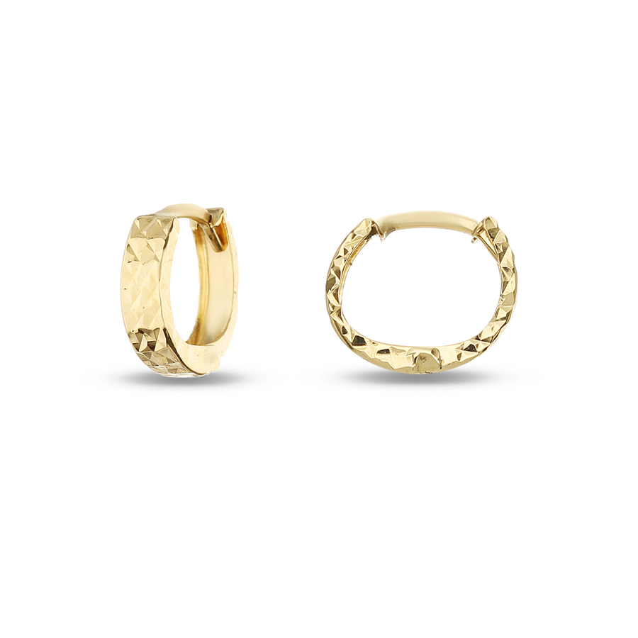 Orecchini a cerchio in oro giallo mini 12 mm - campanella quadrata sfaccettata