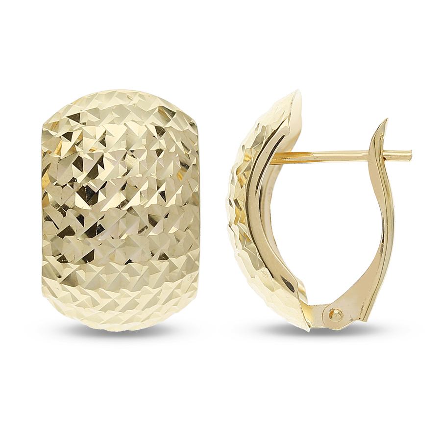 Orecchini a lobo sfaccettati chiusura a scatto oro giallo