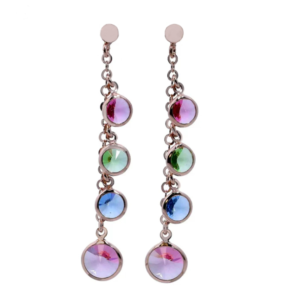Orecchini a pendente Dvccio in argento oro rosa 24 kt quarzi colorati