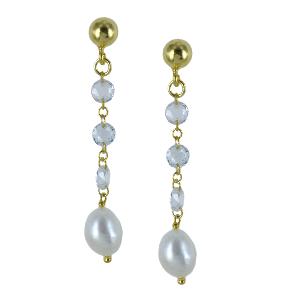 Orecchini a pendente in Argento giallo con perle e zirconi 