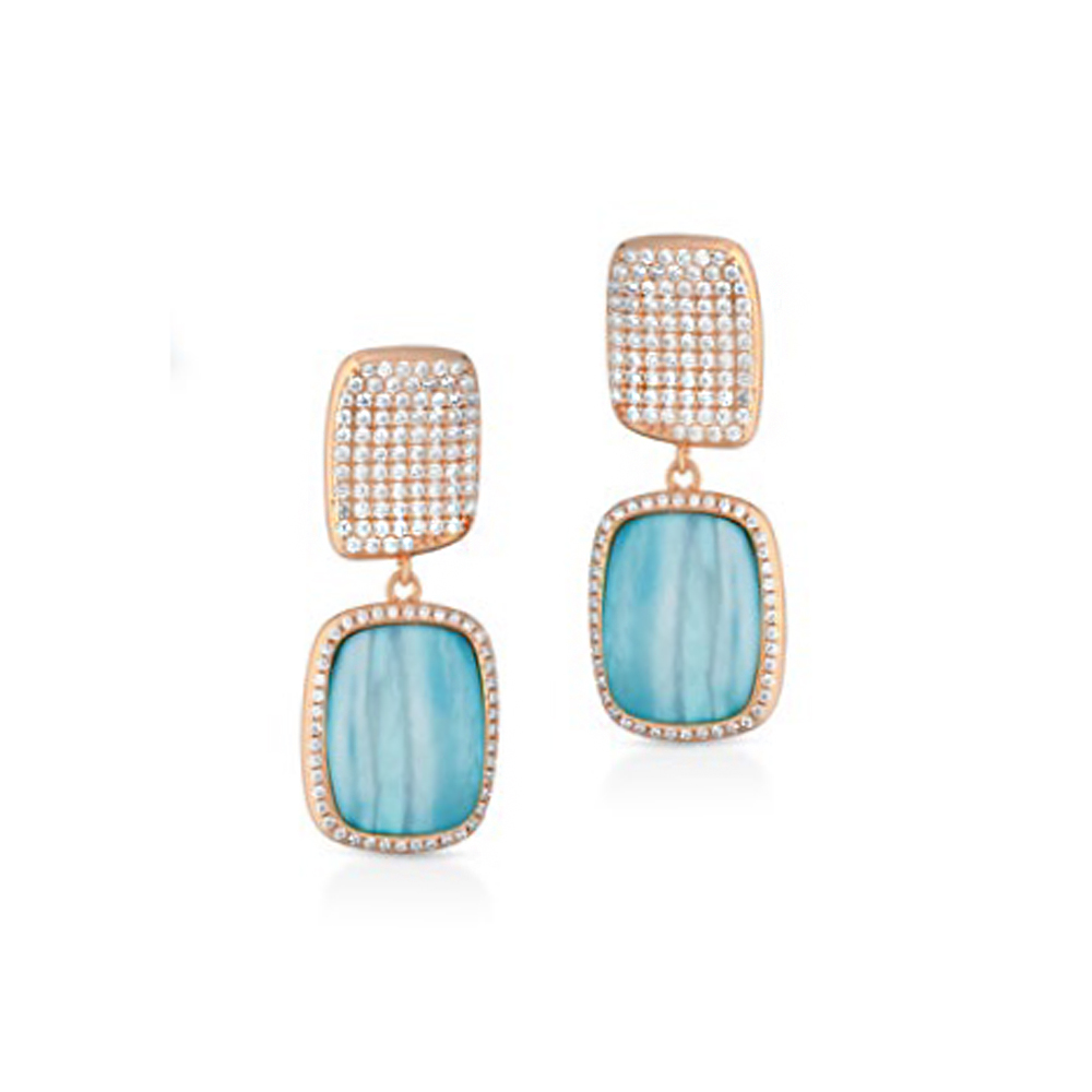 Orecchini a pendente in Argento rosato e Madreperla Australiana blu e zirconi 