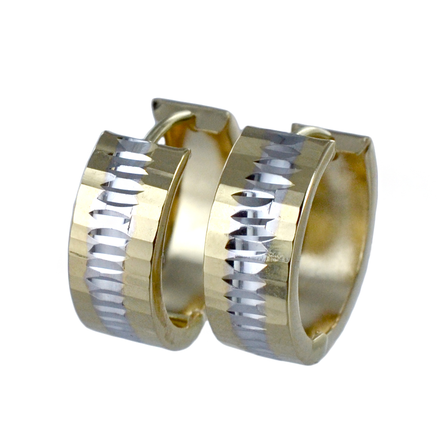 Orecchini campanella larga in oro giallo e bainco cerchio piccolo 15 mm 