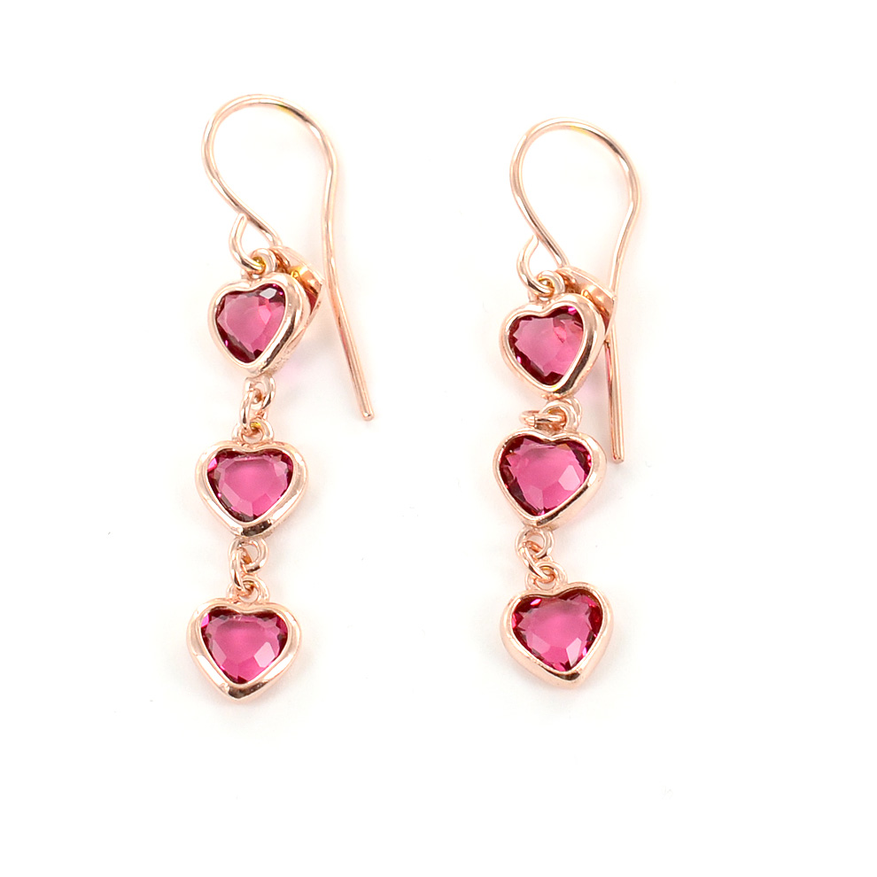 Orecchini con pendente cuori zirconi a forma di cuore rosa in argento rose AmoreeBaci