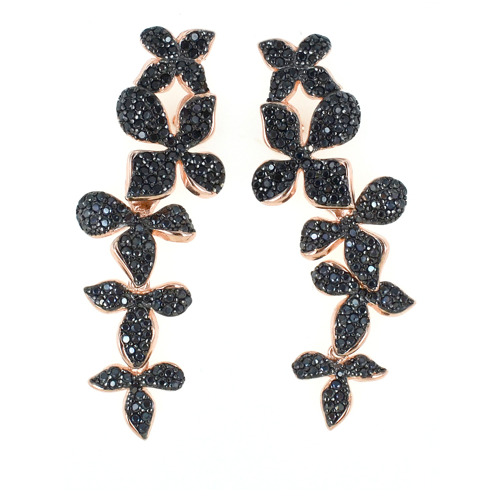 Orecchini In Argento Sterling Con Fiori Neri E Zirconi – Gioielli Eleganti