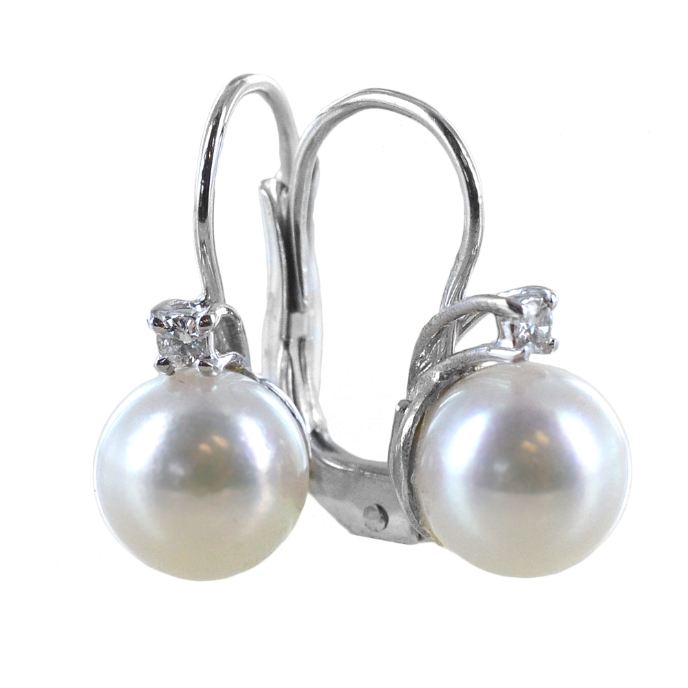 Orecchini con perle Akoya e diamante - perle di diametro 7.50 mm
