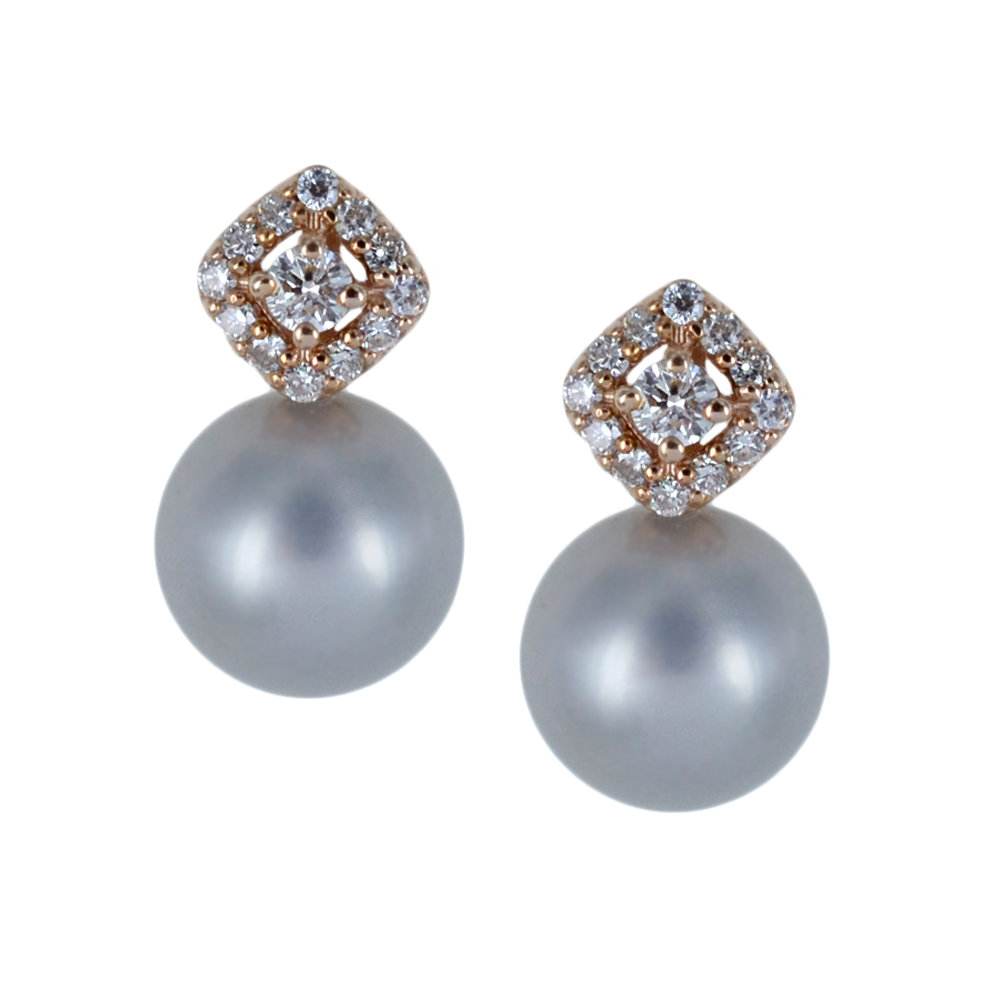 Orecchini con Perle Grey e pave di diamanti su oro rosa