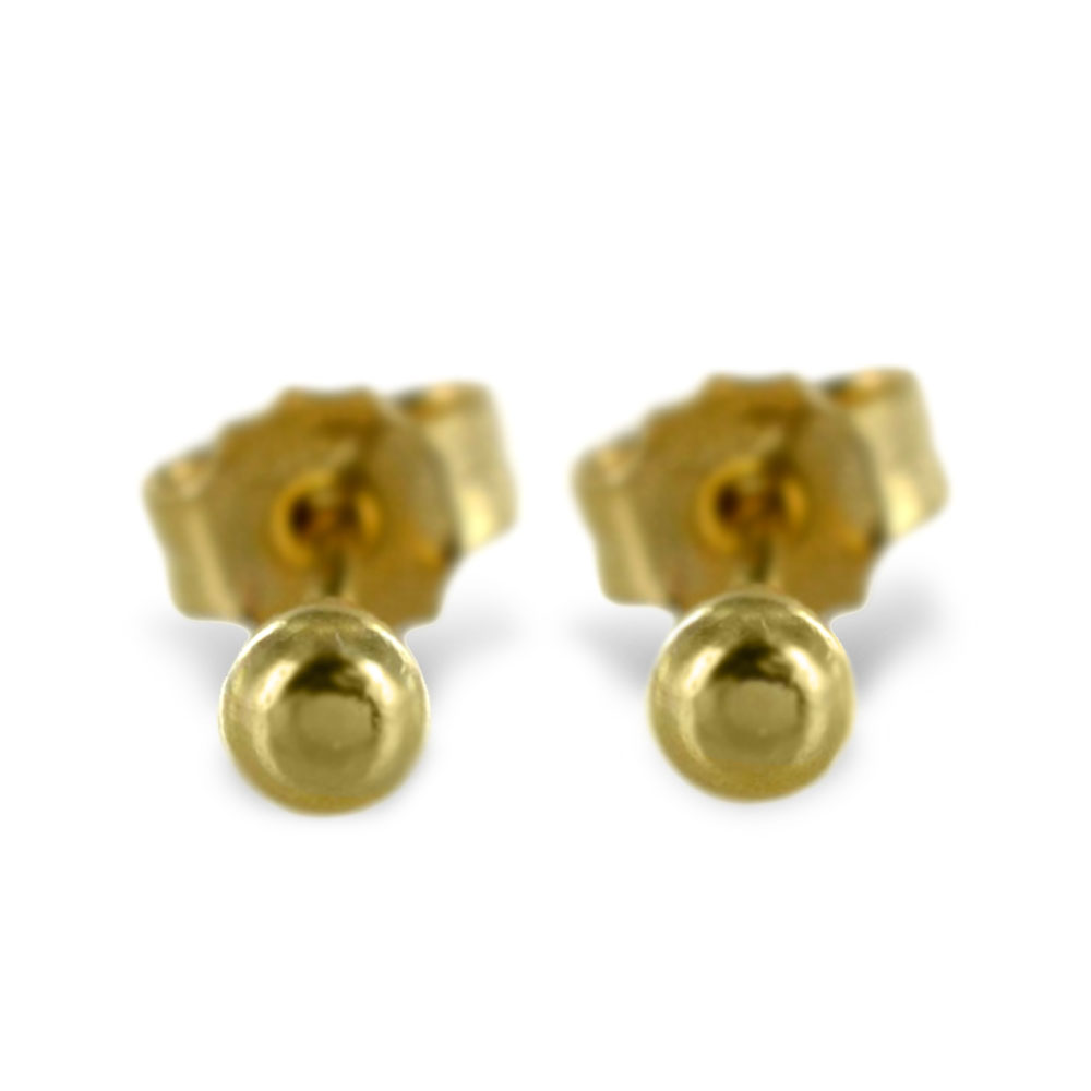 Orecchini con sfere mini piccole lucide in oro giallo 3 mm