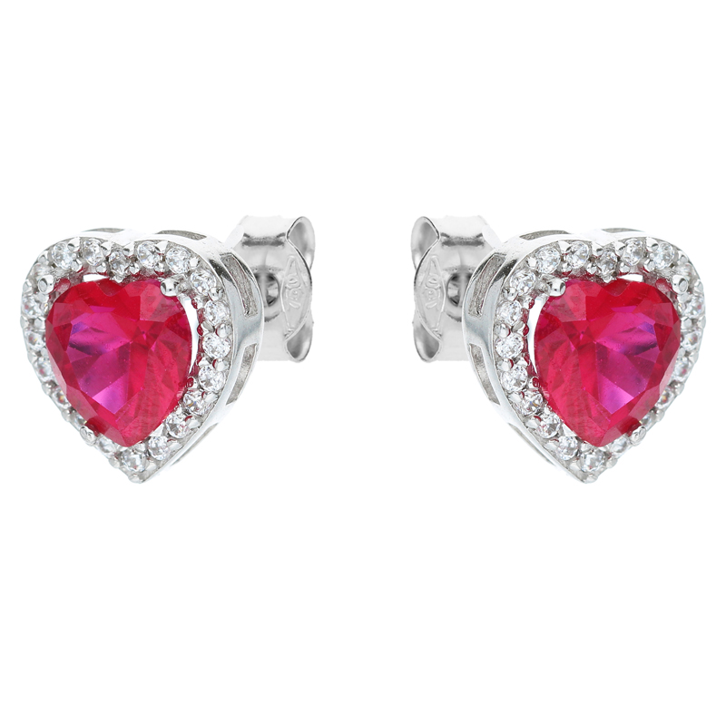 Orecchini Cuore in oro e zirconi bianchi e colore rubino collezione Miami