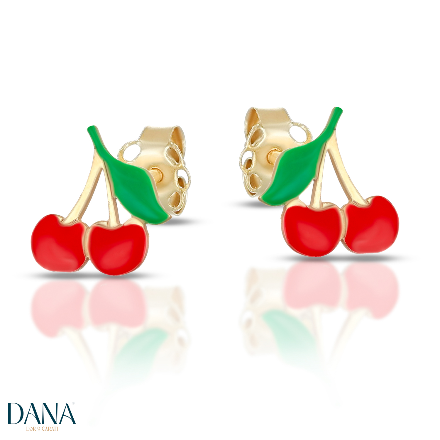 Orecchini da Bambina ciliegie con smalti in oro 9 kt