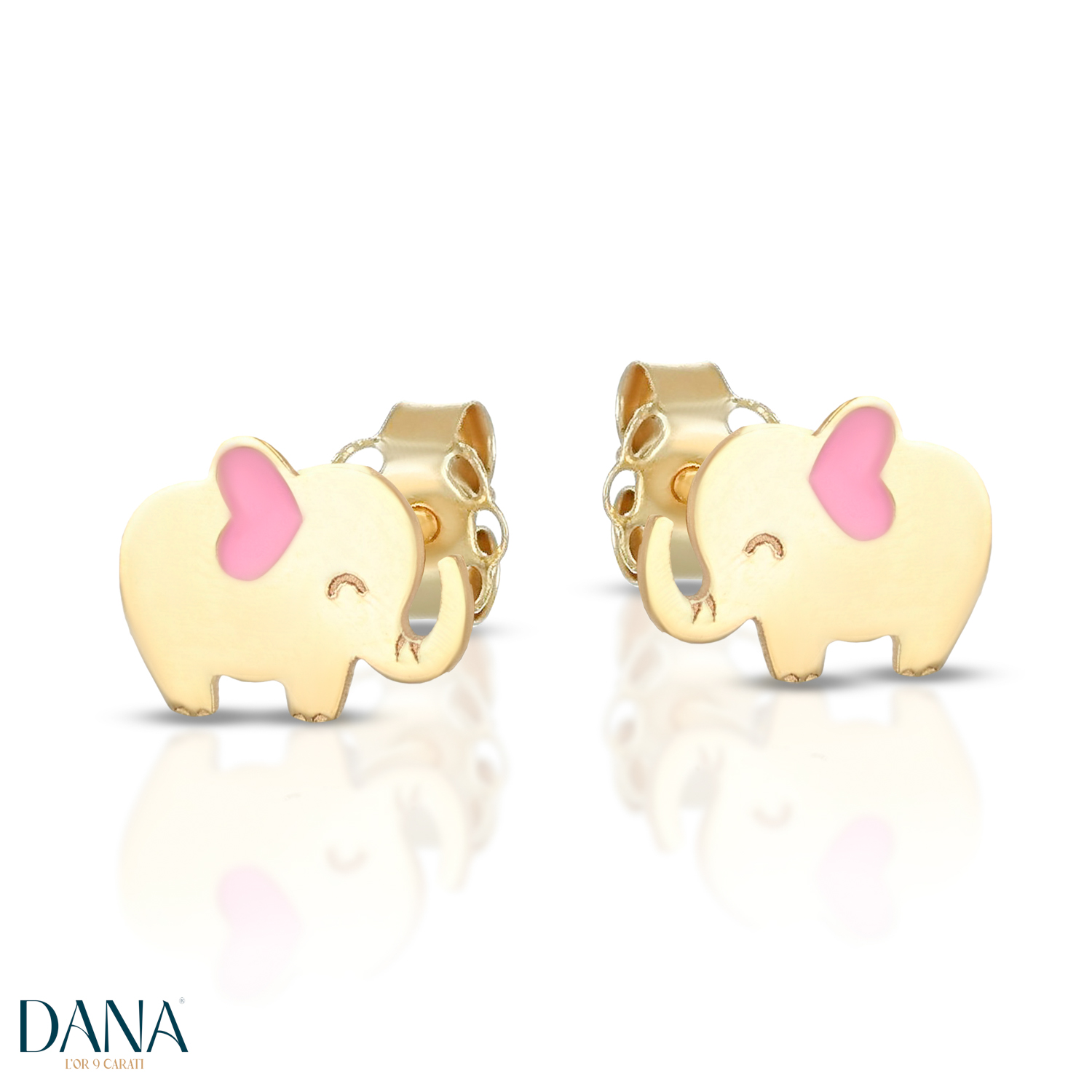 Orecchini da Bambina  Elefantino con smalto rosa in oro 9 kt