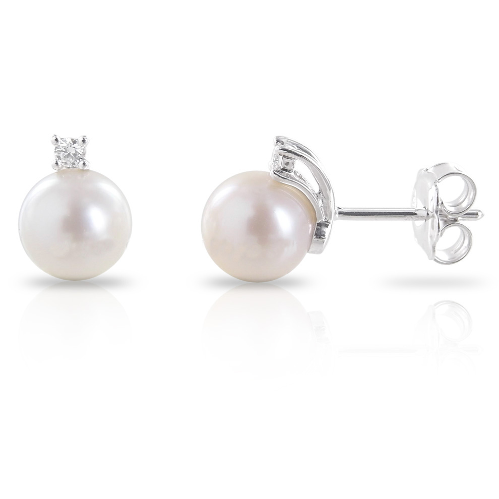 Orecchini di Perle Akoya 7.5 - 8.00 mm e Diamanti