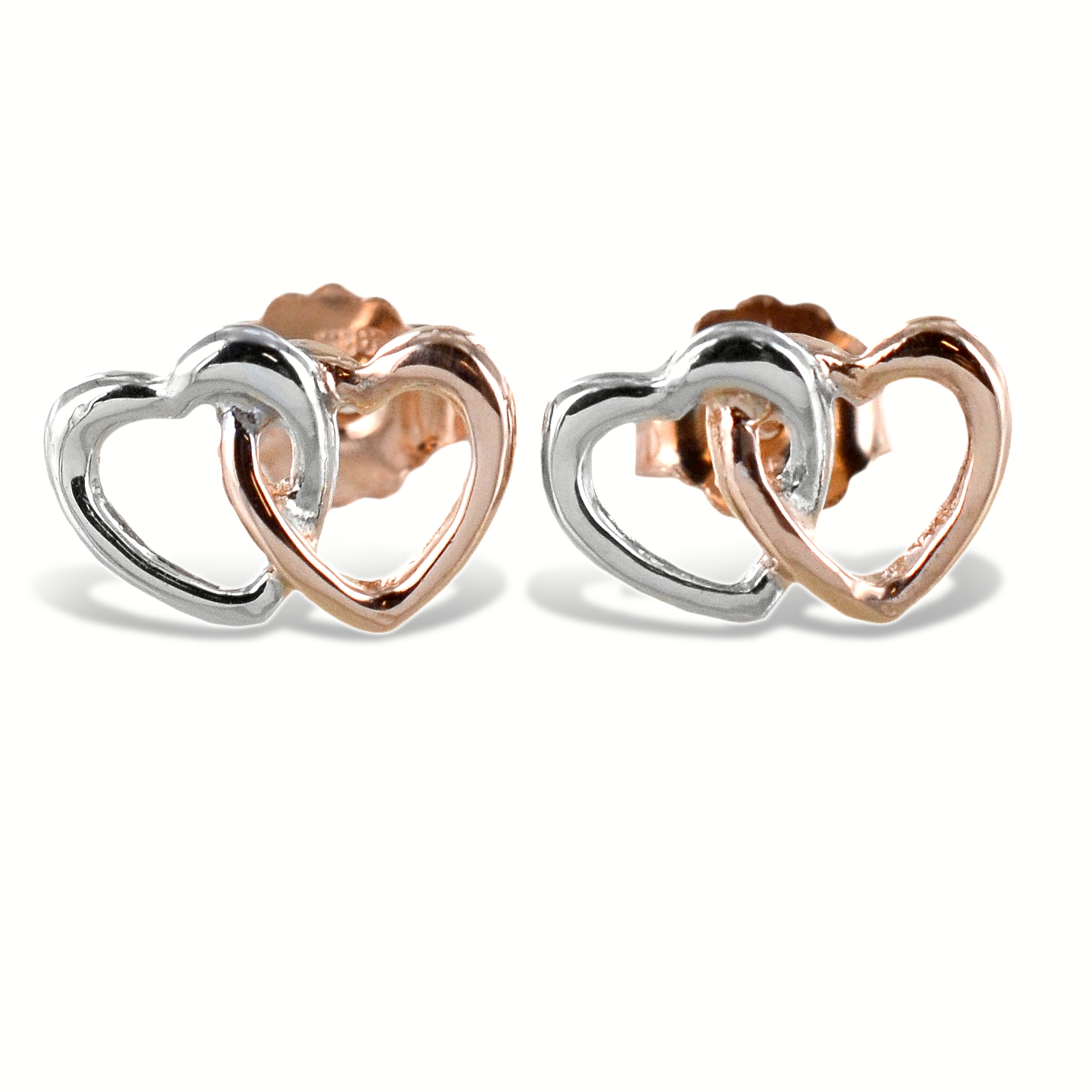 Orecchini doppio cuore intrecciato in argento rose