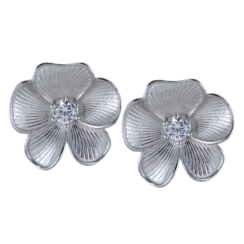 Orecchini in argento a forma di Fiore grande con zirconi 