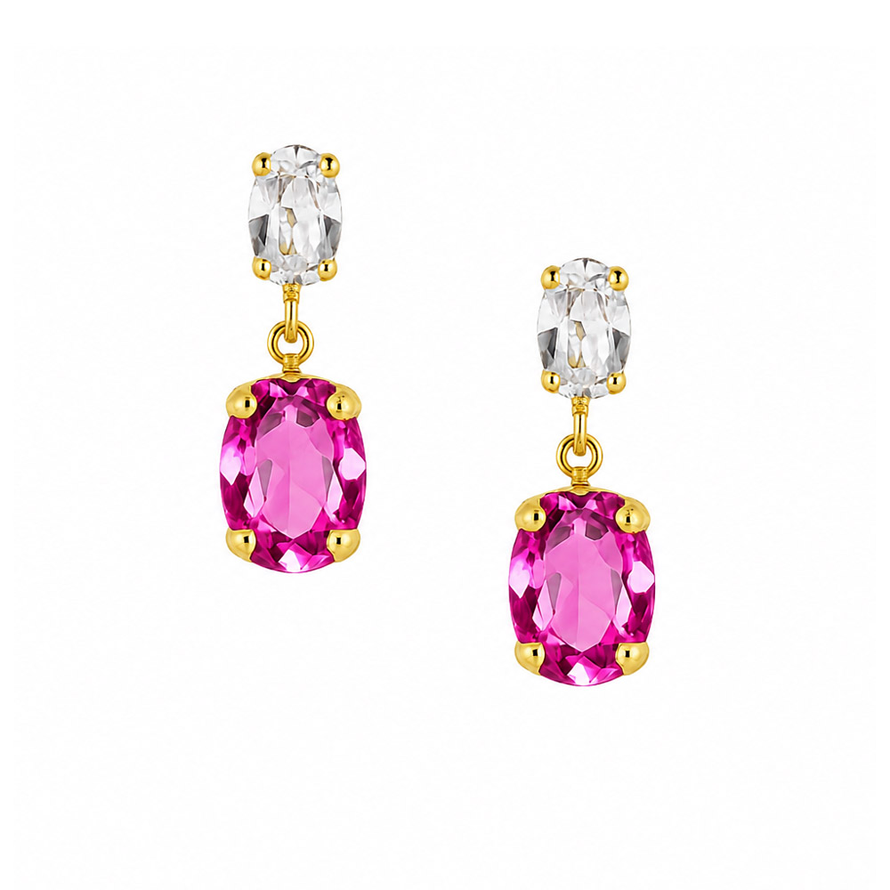 Orecchini in argento dorato con pietra rosa 