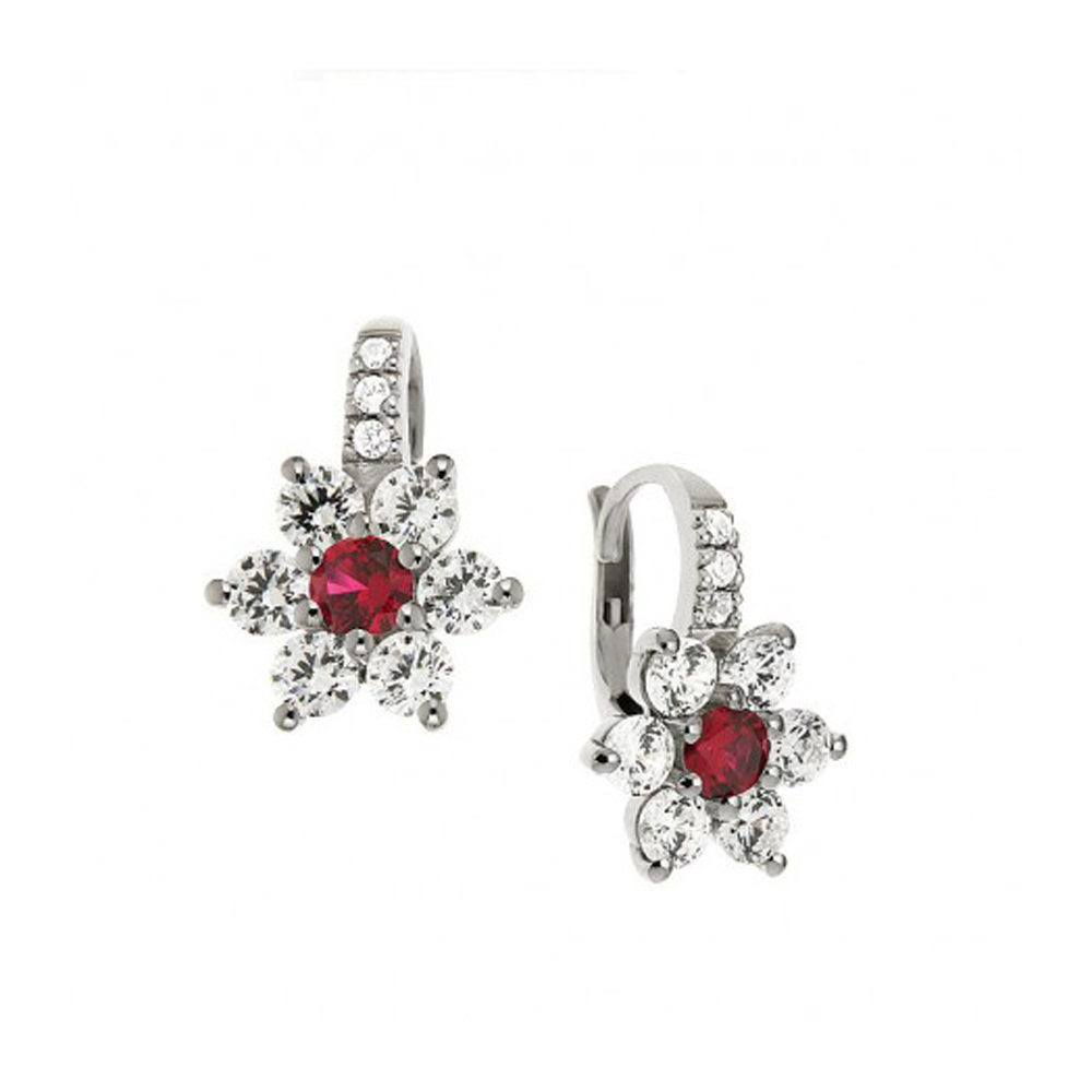 Orecchini in argento e zirconi modello stella pendente Rosso