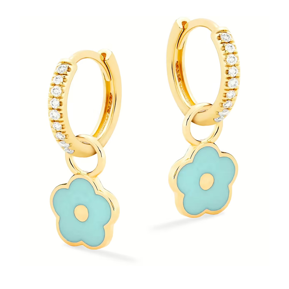 Orecchini in argento giallo Nanan a cerchio con fiore azzurro NAN0480