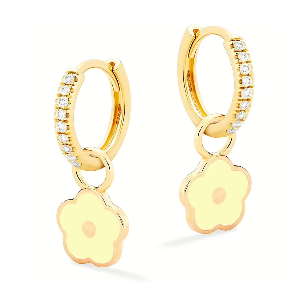 Orecchini in argento giallo Nanan a cerchio con fiore giallo NAN0478