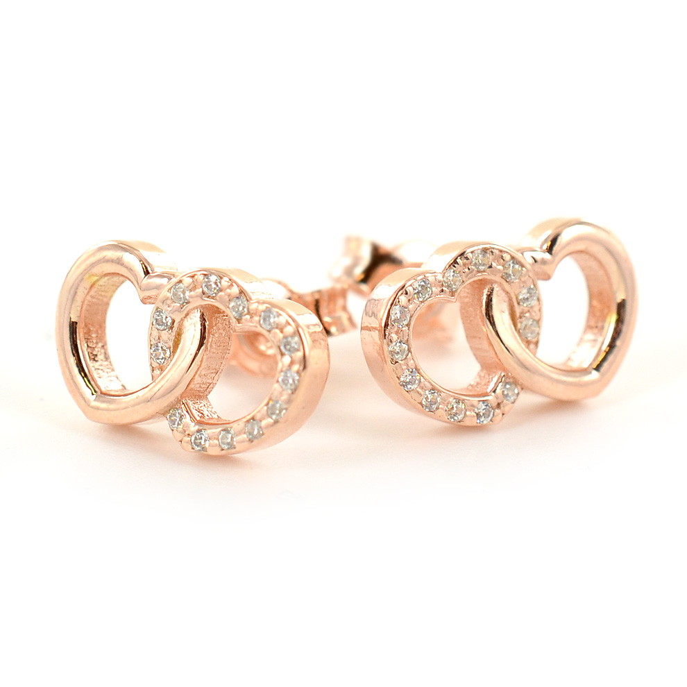 Orecchini in argento rose con cuori e Zirconi AmoreeBaci