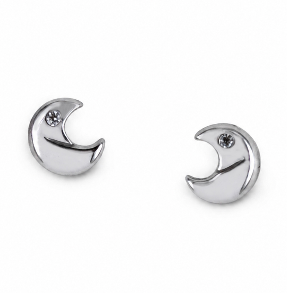 Orecchini in oro bianco a forma di luna con zircone 