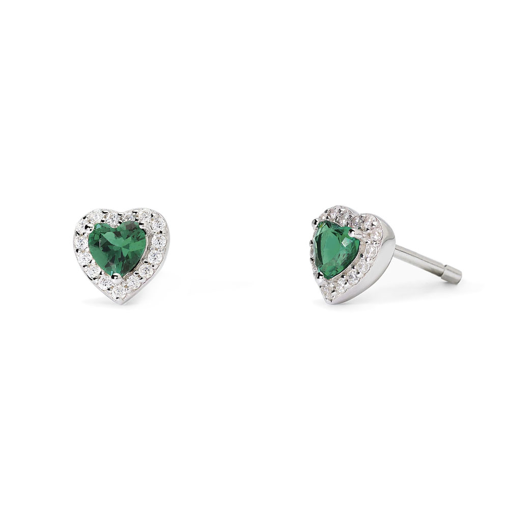 Orecchini Mabina a forma di cuore con smeraldo sintetico e zirconi 563743