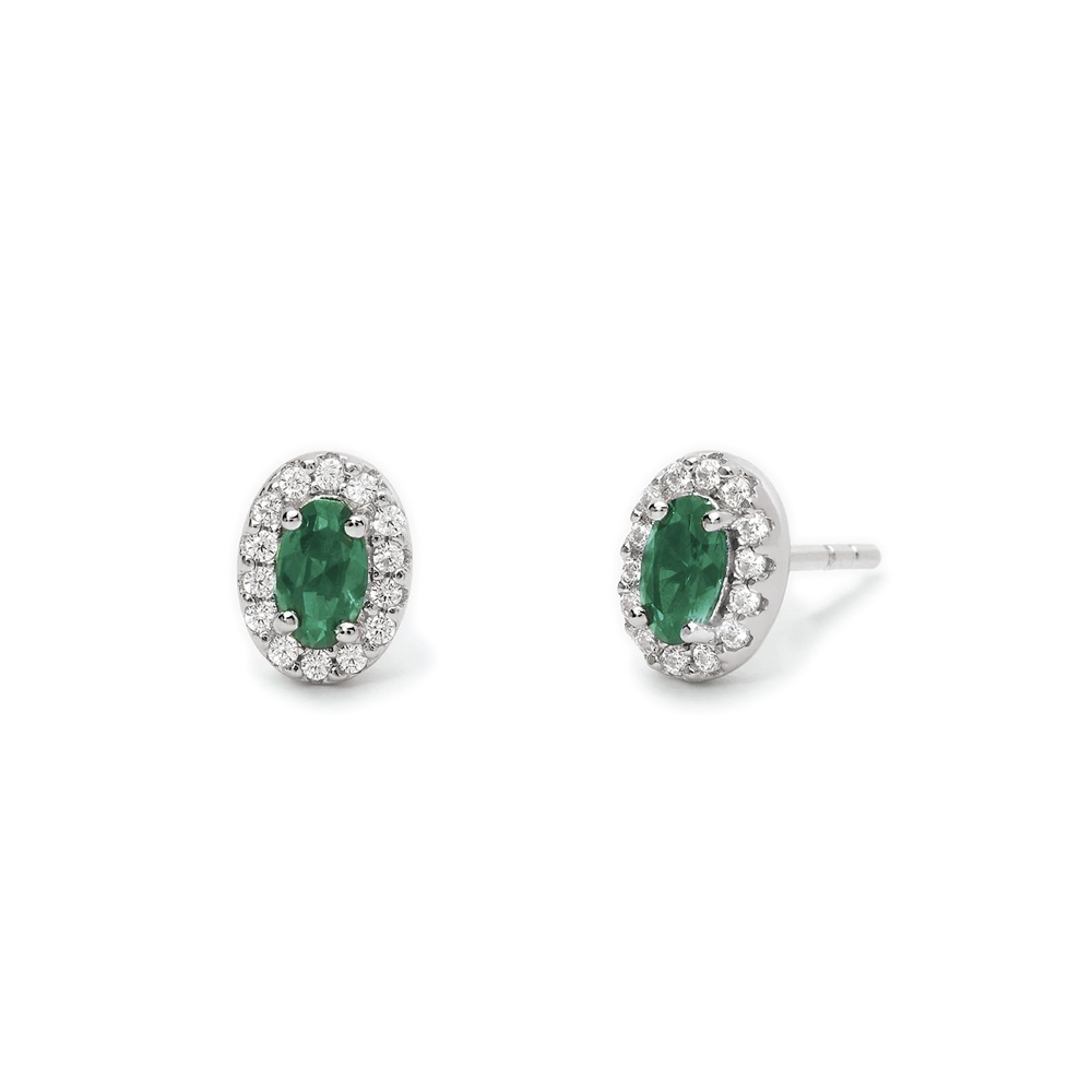 Orecchini Mabina da donna a lobo in argento con smeraldi sintetici ovali 563649