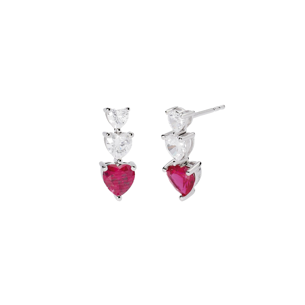 Orecchini Mabina in argento con cuori in zirconi e rubino sintetico 563847