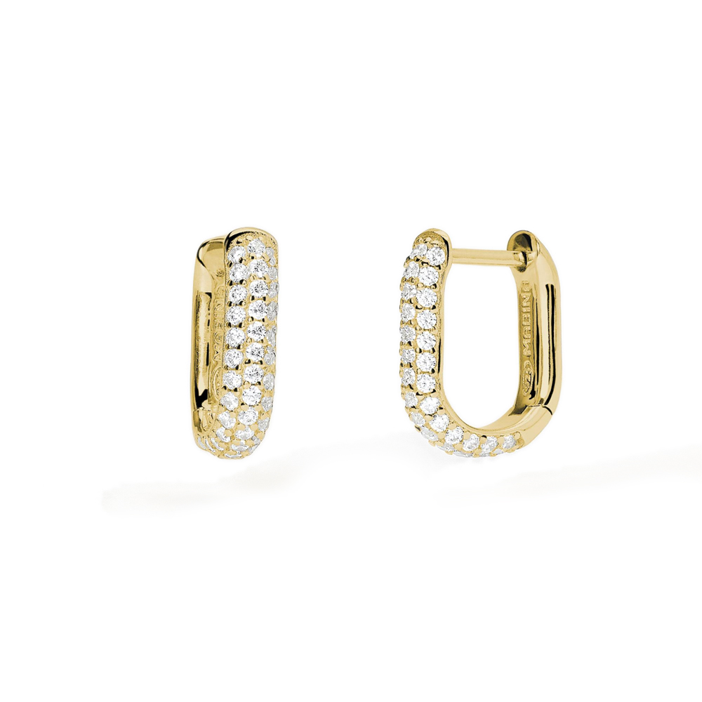 Orecchini Mabina in argento dorato ovali con pave 563729