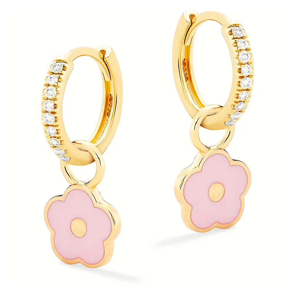 Orecchini Nanan a cerchio con fiore rosa e zirconi  NAN0479
