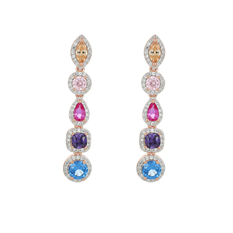 Orecchini pendente Arcobaleno Rainbow in argento rosa e Zirconi Cuori Milano