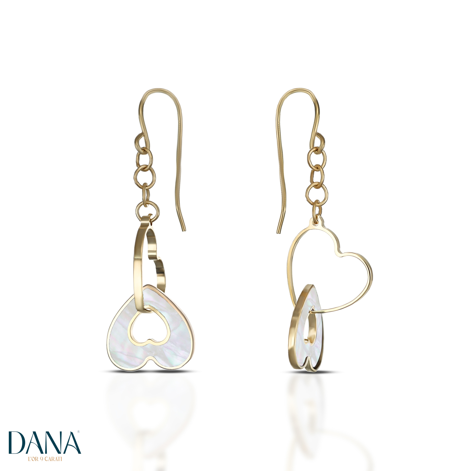 Orecchini Pendenti da Donna Cuori in madreperla oro 9 kt