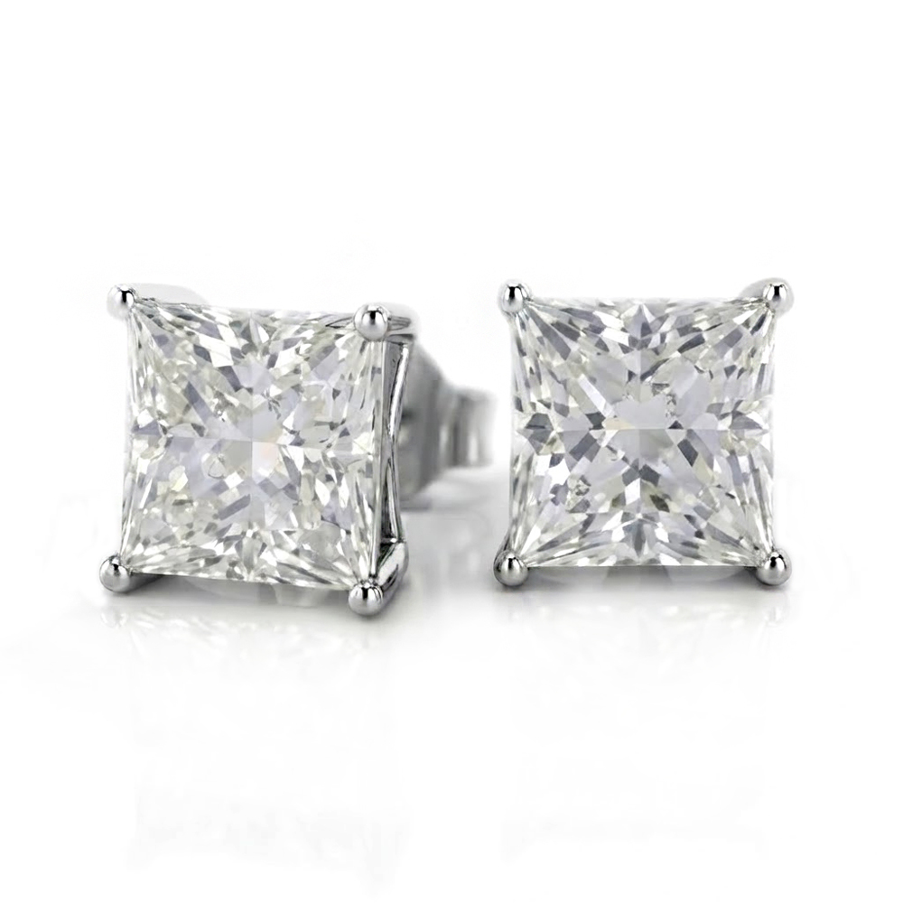 Orecchini punto luce in argento con zircone taglio princess 7 mm 