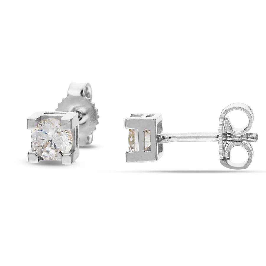 Orecchini Punto luce in oro bianco con zircone 4.20 mm