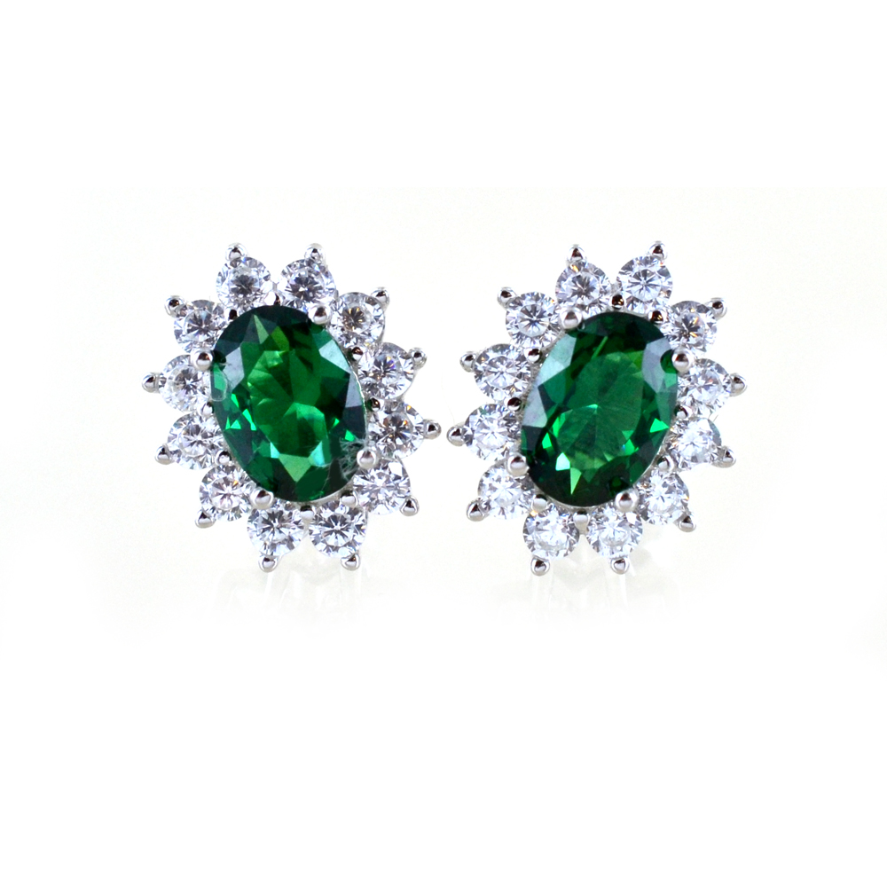 Orecchini rosetta in argento e zircone verde smeraldo